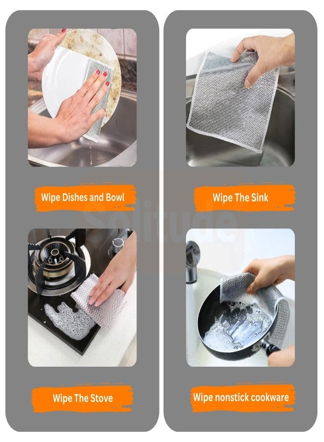 Solitude 5 Pcs Non-Scratch Wire Dishcloth, Multipurpose Wire Dishwashing Scrubber for Wet and Dry, Easy Rinsing, Reusable, Wire Cleaning Cloth for Kitchen, Sinks, Pots, Pans - Image 4